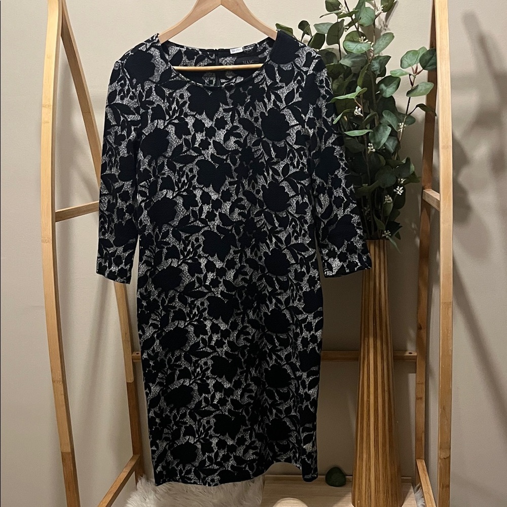 Maac London 98% Cotton Black Floral 3/4 Sleeve Dress a205